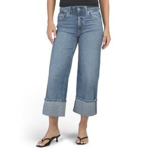 PAIGE Medium Blue Petite Sasha Wide Cuff Jeans